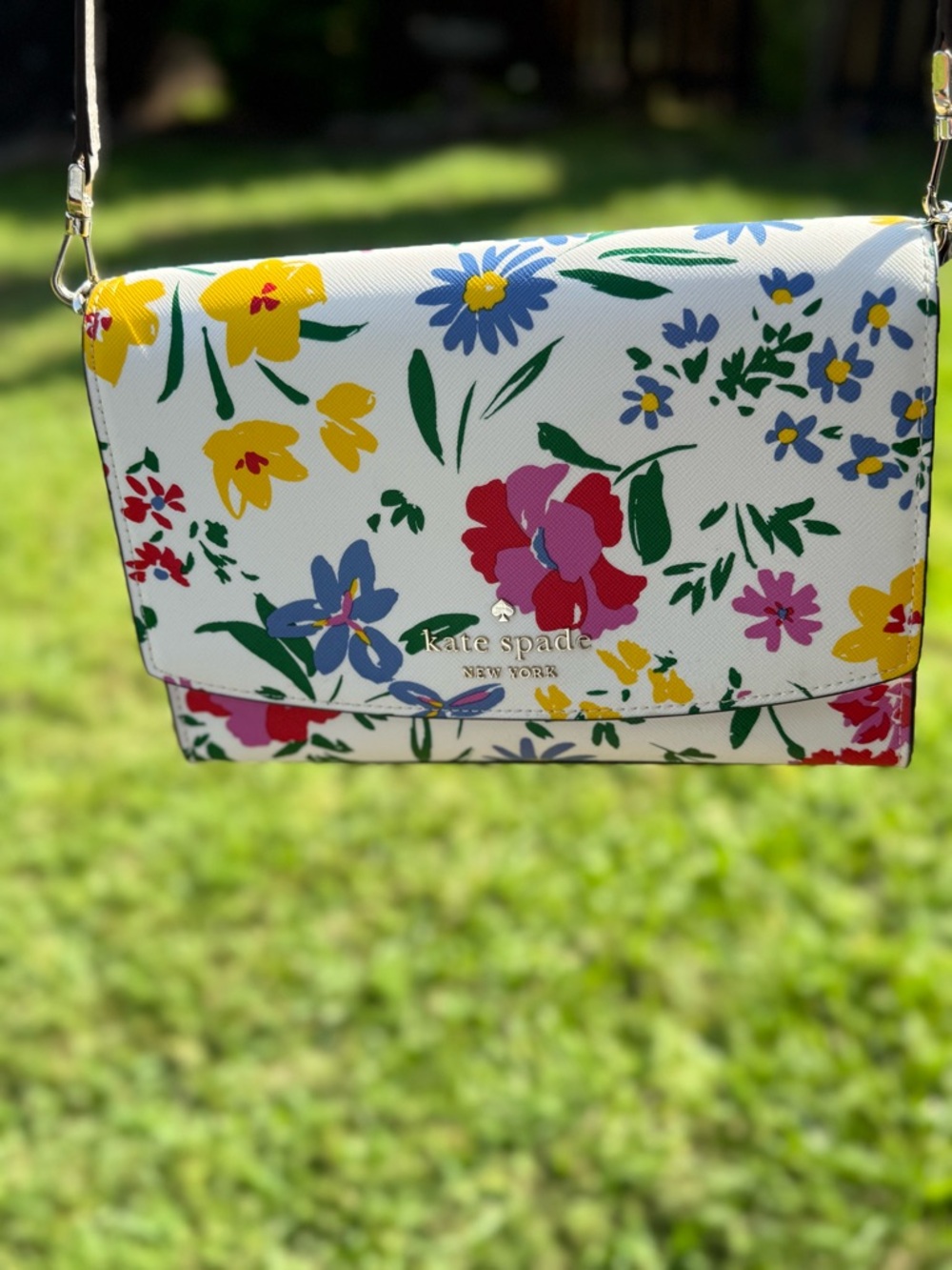 Kate Spade Floral Crossbody Bag white with Gold chain Leather Strap SpringSummer